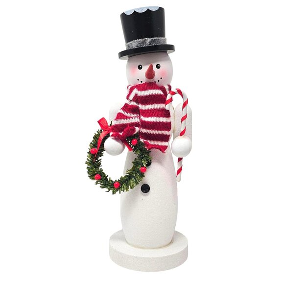 Peppermint Candy Cane Snowman Christmas Wood 10" Nutcracker - Picture 1 of 4